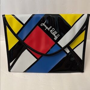 Joseph Ribkoff Designer Clutch, PO Red Blue Yellow Retro Vintage Vinyl Mondrian